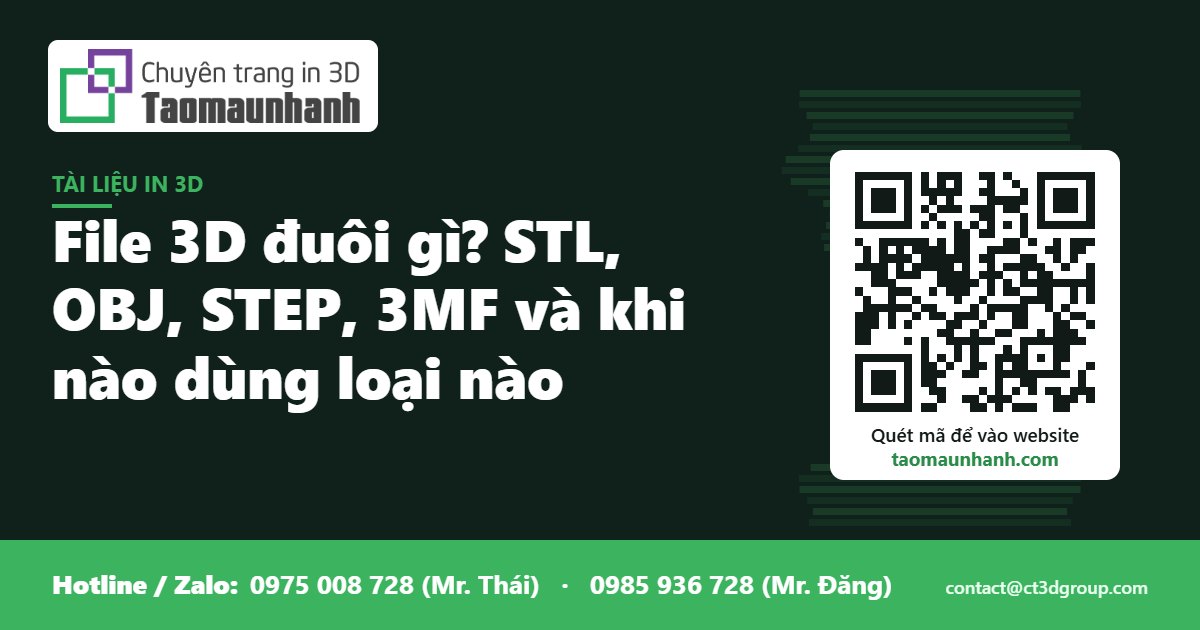 File 3D đuôi gì? STL, OBJ, STEP, 3MF và khi nào dùng loại nào - Tạo Mẫu Nhanh