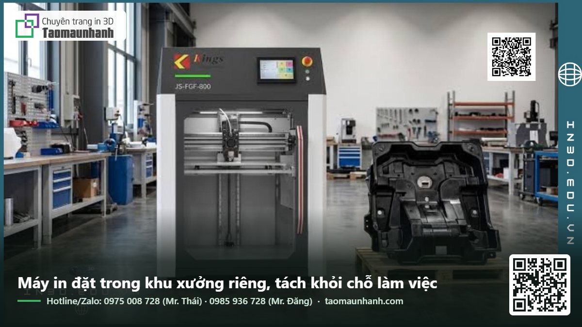 Máy in đặt trong khu xưởng riêng, tách khỏi chỗ làm việc