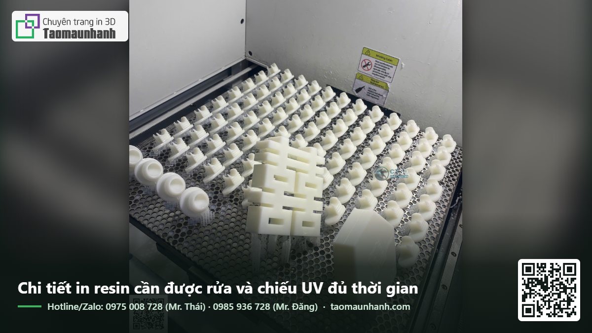 Chi tiết in resin cần được rửa và chiếu UV đủ thời gian