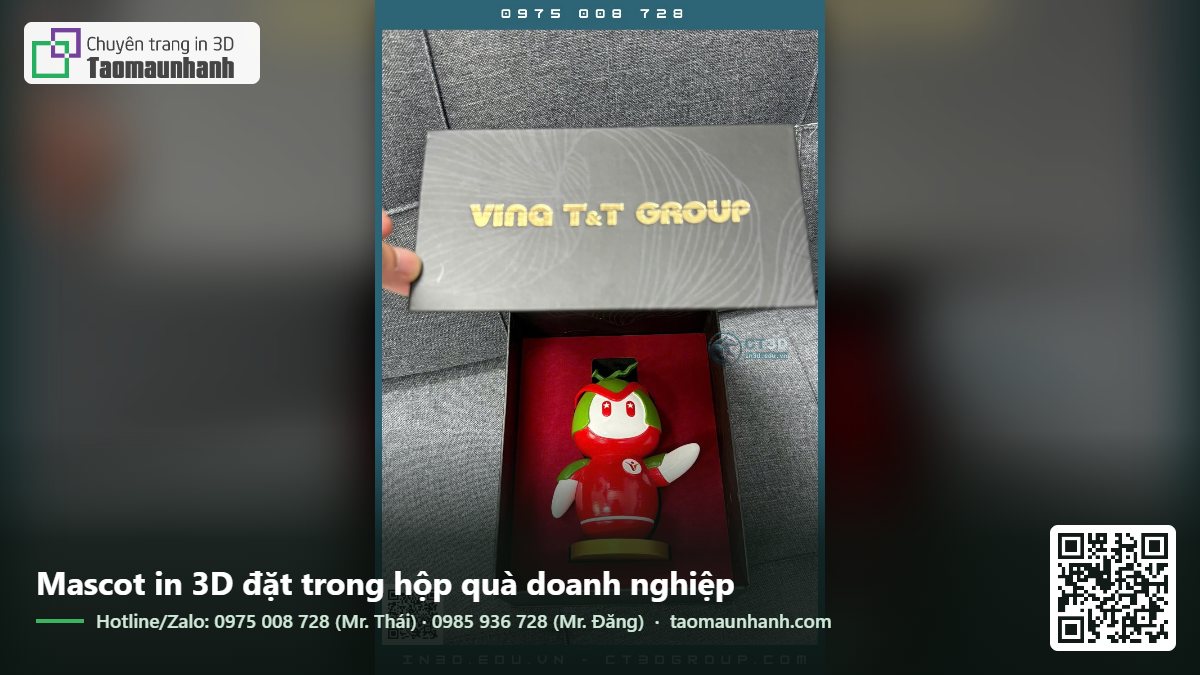 Mascot in 3D đặt trong hộp quà doanh nghiệp