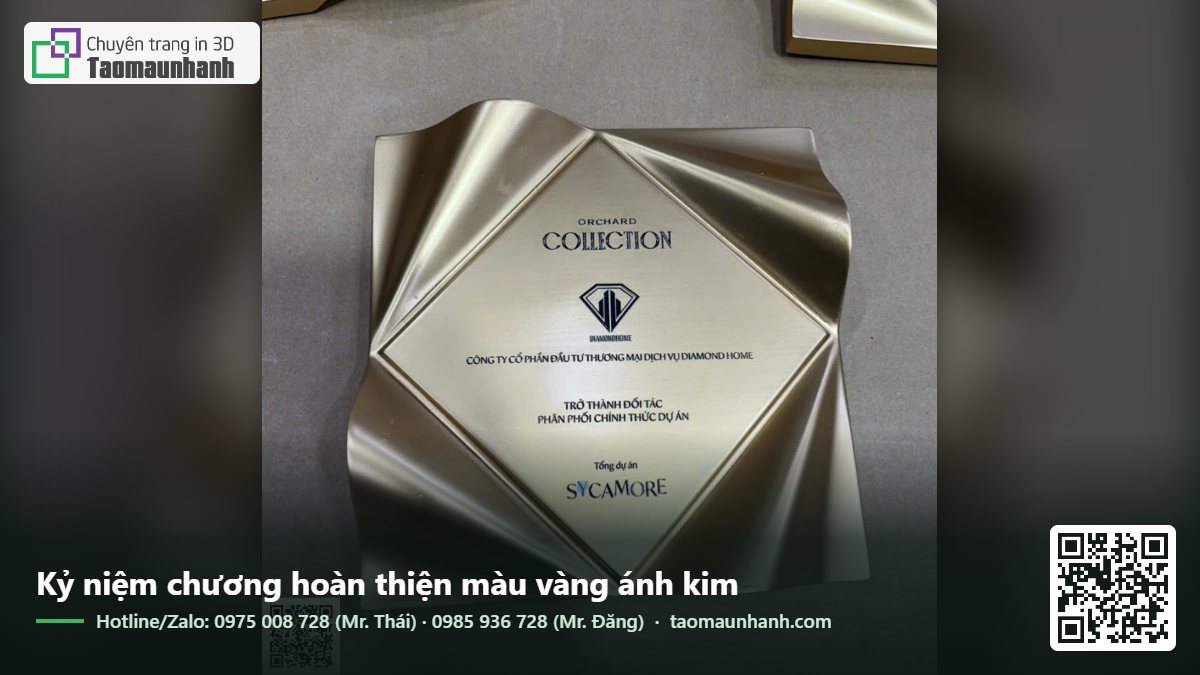 Kỷ niệm chương hoàn thiện màu vàng ánh kim