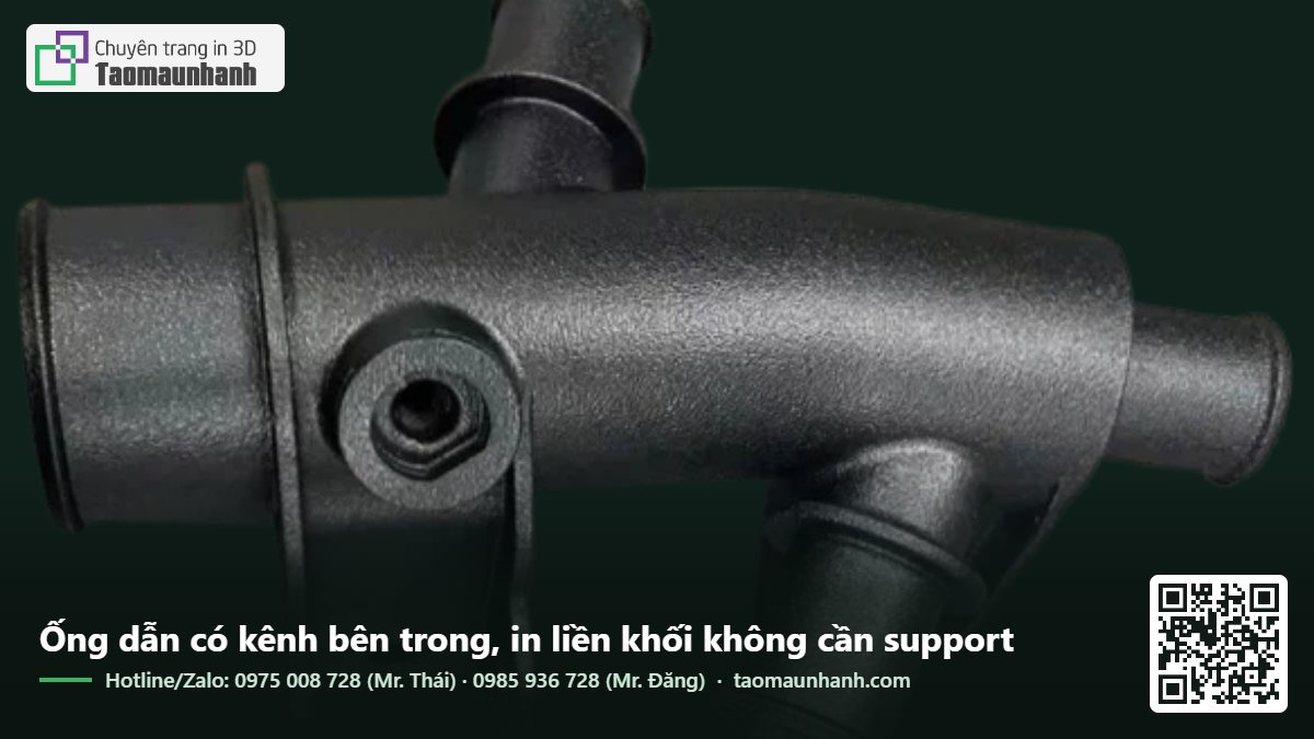 Ống dẫn có kênh bên trong, in liền khối không cần support