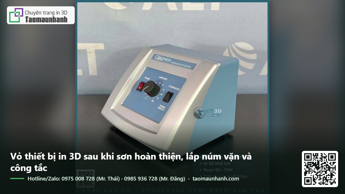 Vỏ thiết bị in 3D sau khi sơn hoàn thiện, lắp núm vặn và công tắc