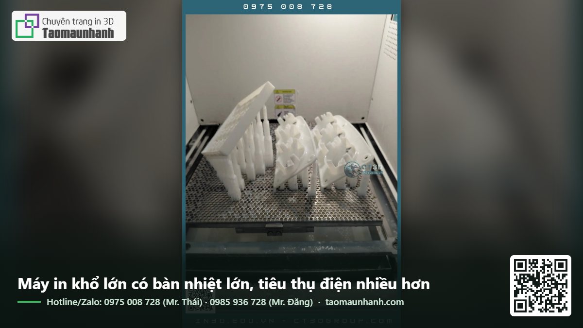 Máy in khổ lớn có bàn nhiệt lớn, tiêu thụ điện nhiều hơn