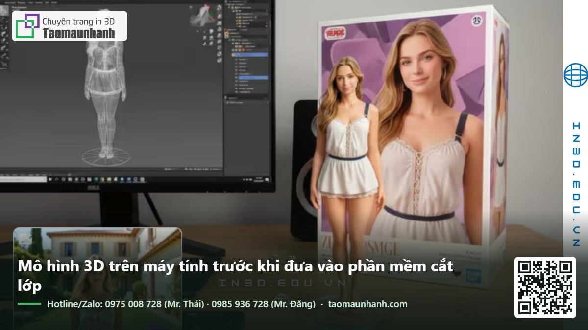 Mô hình 3D trên máy tính trước khi đưa vào phần mềm cắt lớp