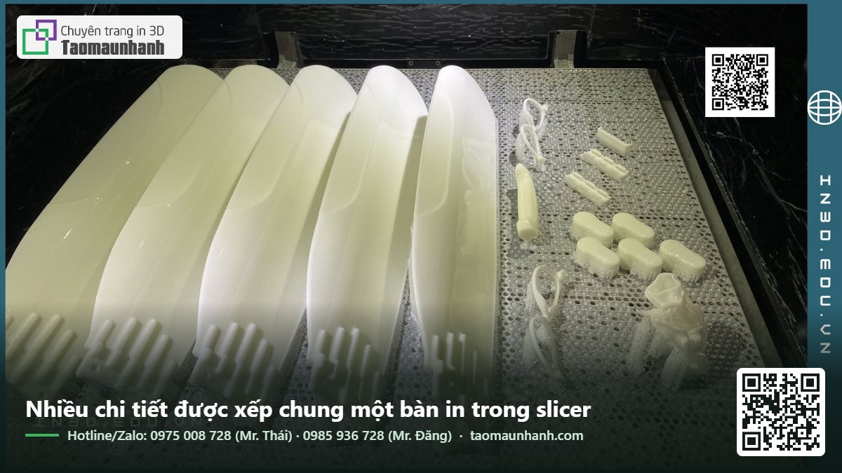 Nhiều chi tiết được xếp chung một bàn in trong slicer
