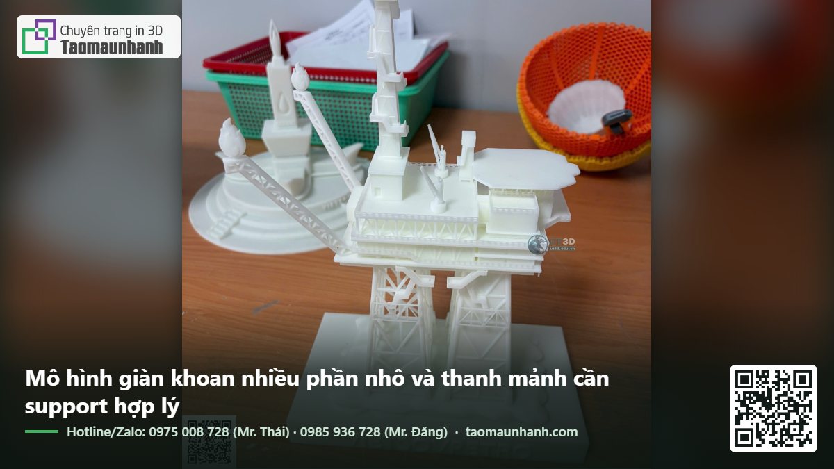 Mô hình giàn khoan nhiều phần nhô và thanh mảnh cần support hợp lý