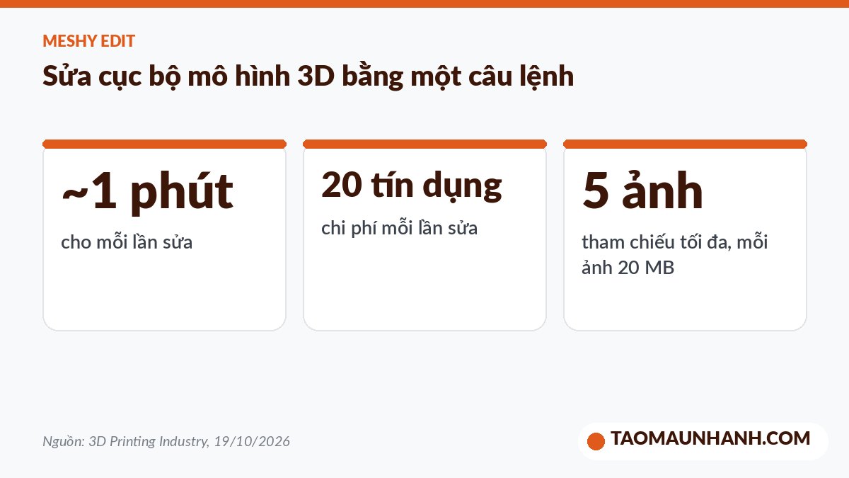 Thông số công cụ Meshy Edit sửa mô hình 3D bằng AI